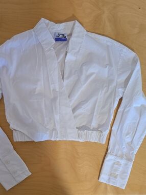 Future Collective White Cropped Wrap Kids Blouse- Never Worn